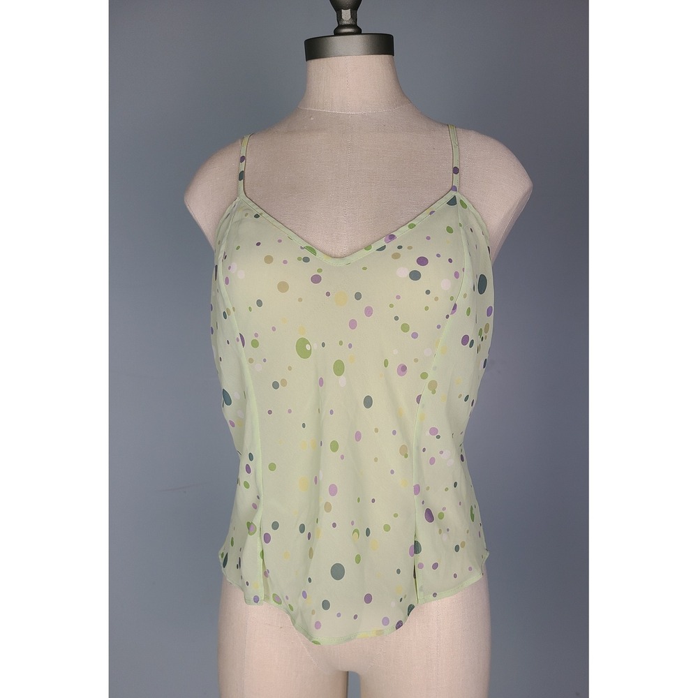 VTG Y2K Victoria's Secret Sz L Cami Polka Dot Green Older Sister Whimsical Twee